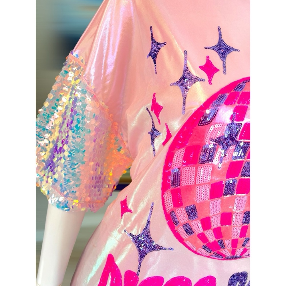 FANTASTIC FAWN Metallic pink Disco Party dress sz S M L - Picture 7 of 7